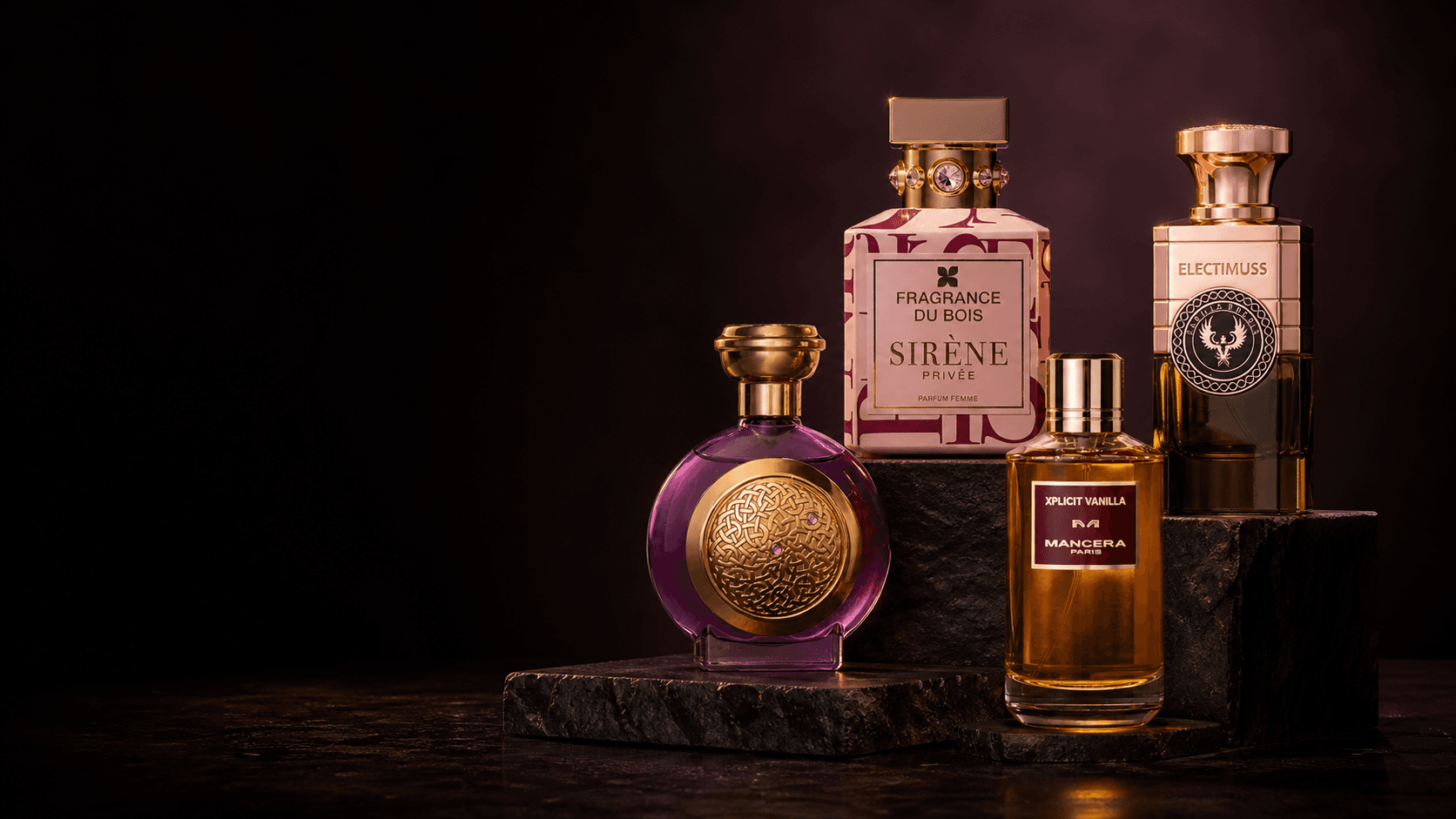 Sirène Privée, Violet Sapphire, Vanilla Edesia y Xplicit Vanilla del catálogo de Olfactory Factory